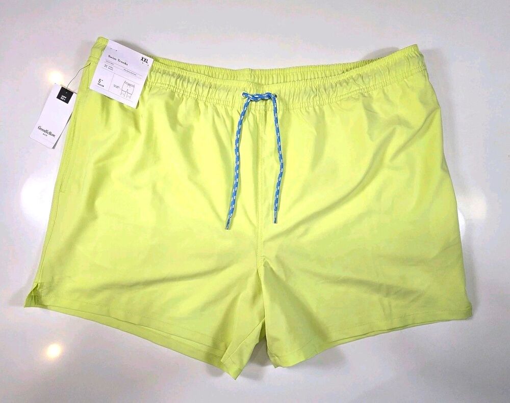 Goodfellow Neon Yellow Swim Trunks Men’s XXL 5” Inseam Beach Resort Shorts NWT